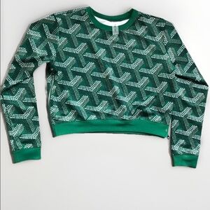 THE SET WOMENS TOP GREEN CHEVRON CREWNECK LARGE